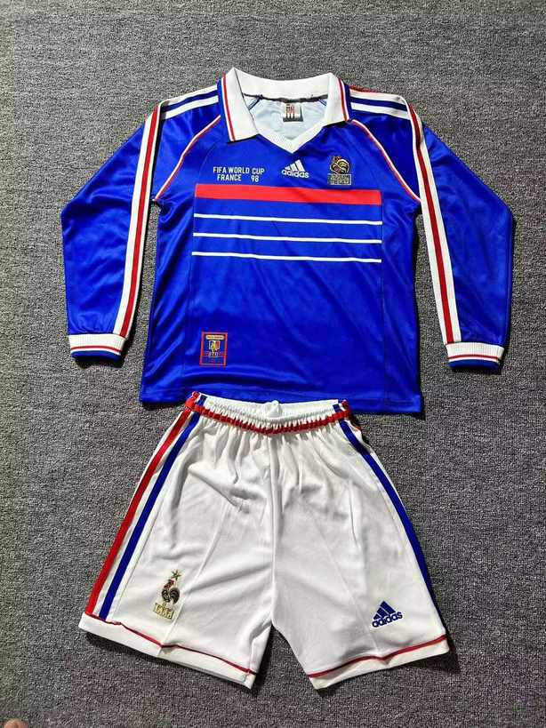 1998 France home kids vintage Long sleevesuit 1998 法国 主场 孩子 长袖 复古套装