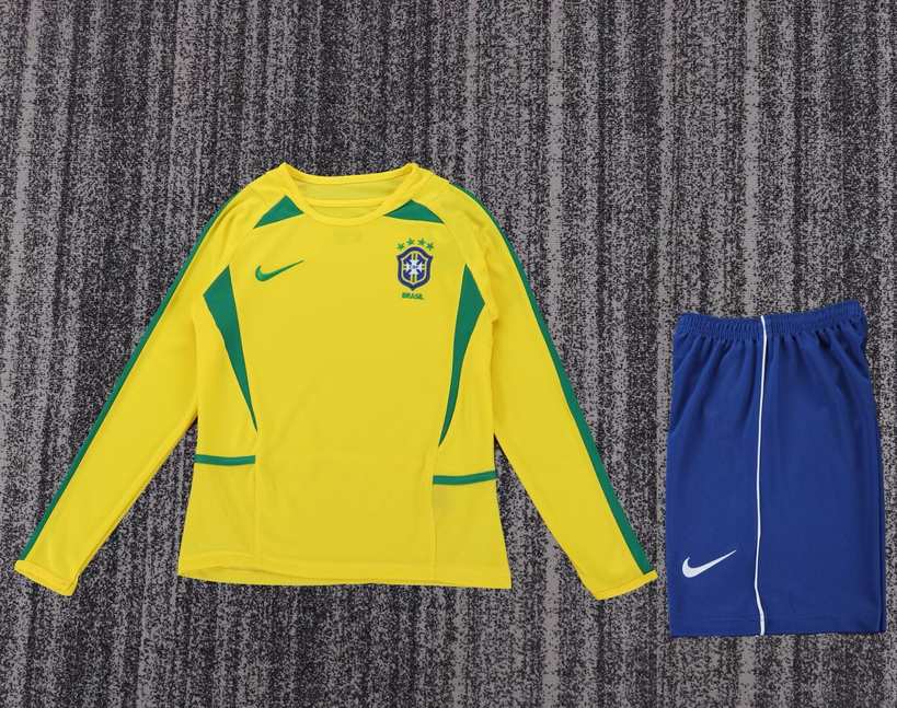 2002 Brazil Home Long-Sleeve Retro Kids Kit 2002 巴西 主场 长袖 复古 孩子套装