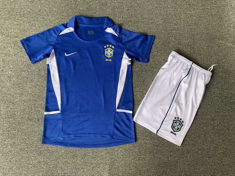 2002 Brazil away children's retro set 2002 巴西 客场 孩子 复古套装