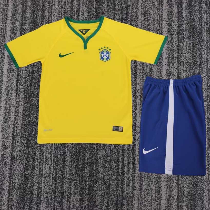 2014 Brazil Home Kid kits Retro 2014 巴西 主场 儿童套装