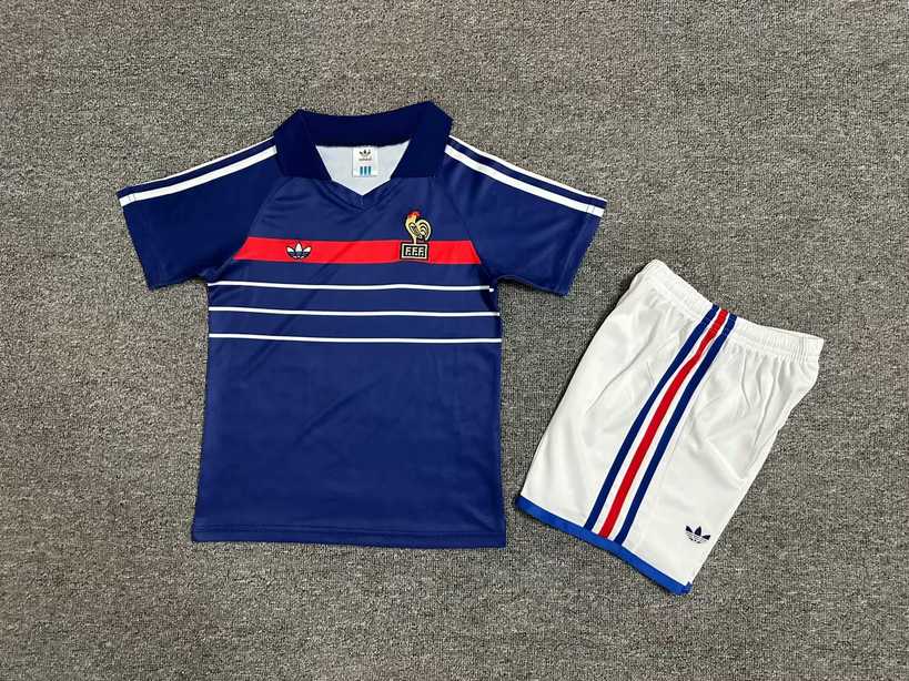 84 France home blue kids kit Retro 84 法国 主场 儿童套装