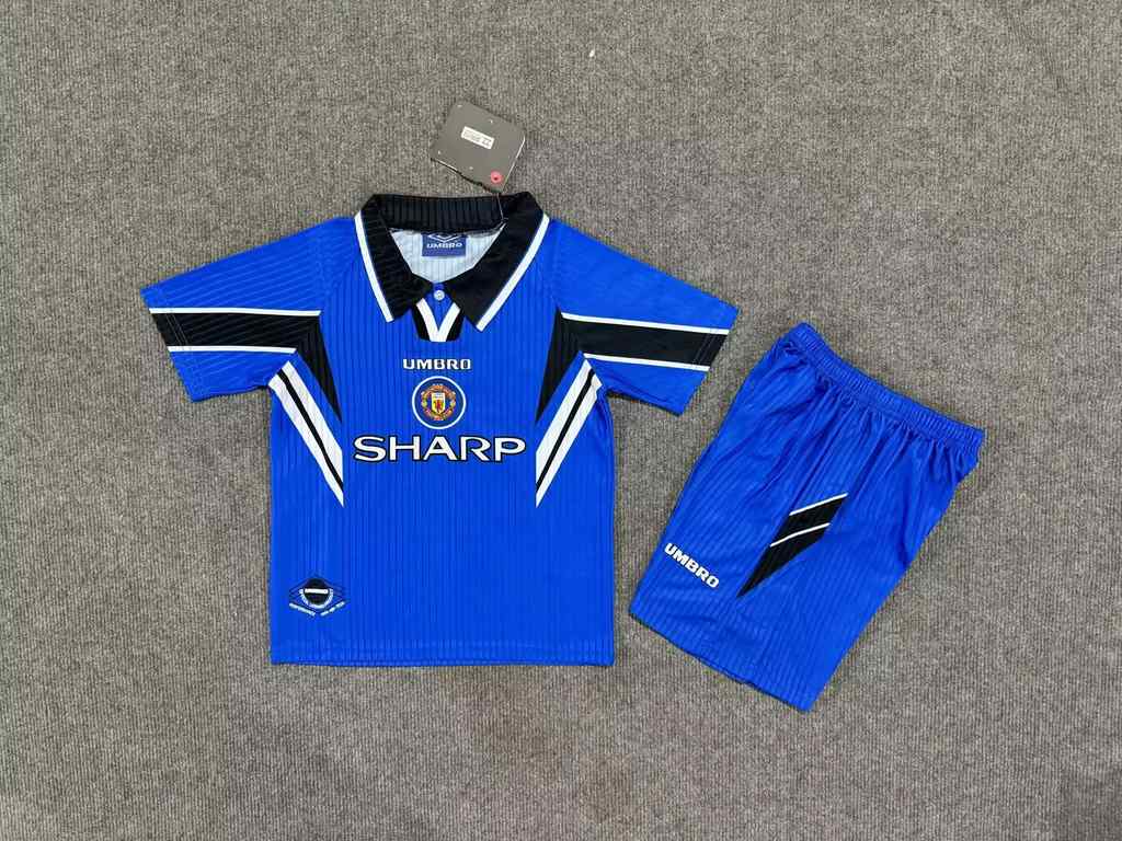 96 98 Man united third away blue kids kit Retro 96 98 曼联 二客 儿童套装