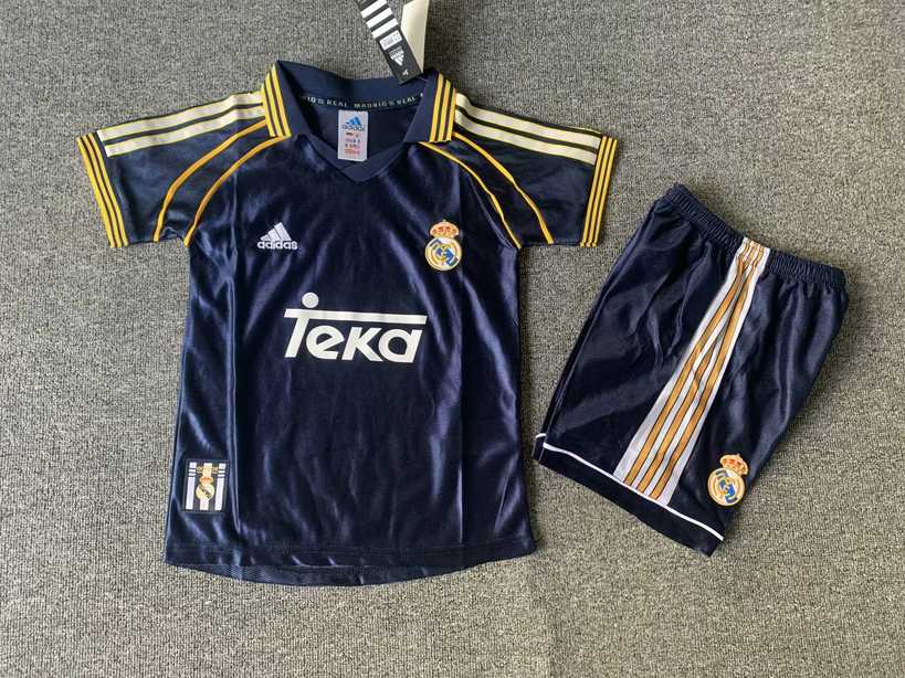 98 00 Real Madrid blue kids kit Retro 98 00 皇马 蓝色 儿童套装