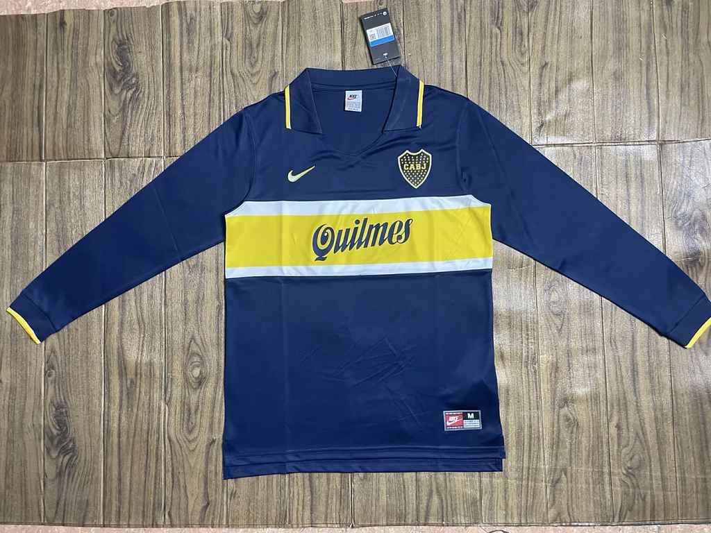 1996/97 Boca Juniors Home Retro Long Sleeve Soccer Jersey Size S-2XL