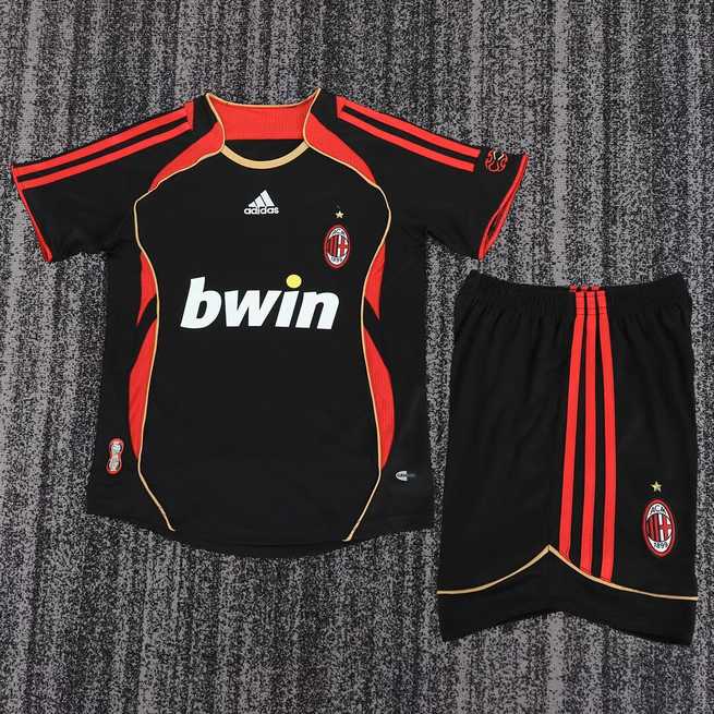 2006/07 AC Milan Black Third Away Retro Kids Kit Soccer Jersey 16-28