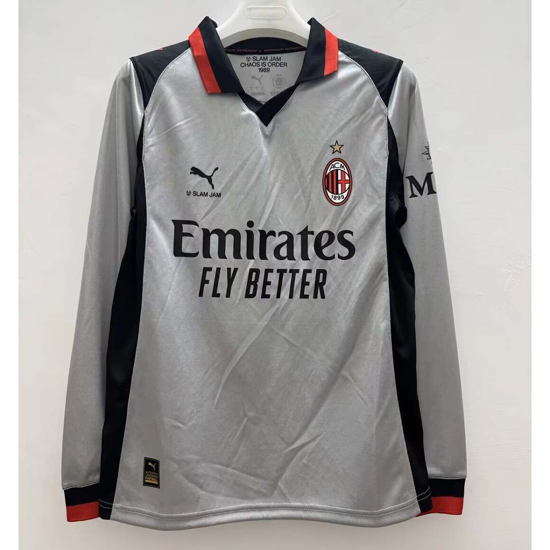 Maillot de football AC Milan quatrième tenue gris — 2025/26 · Manches longues · tailles S–2XL