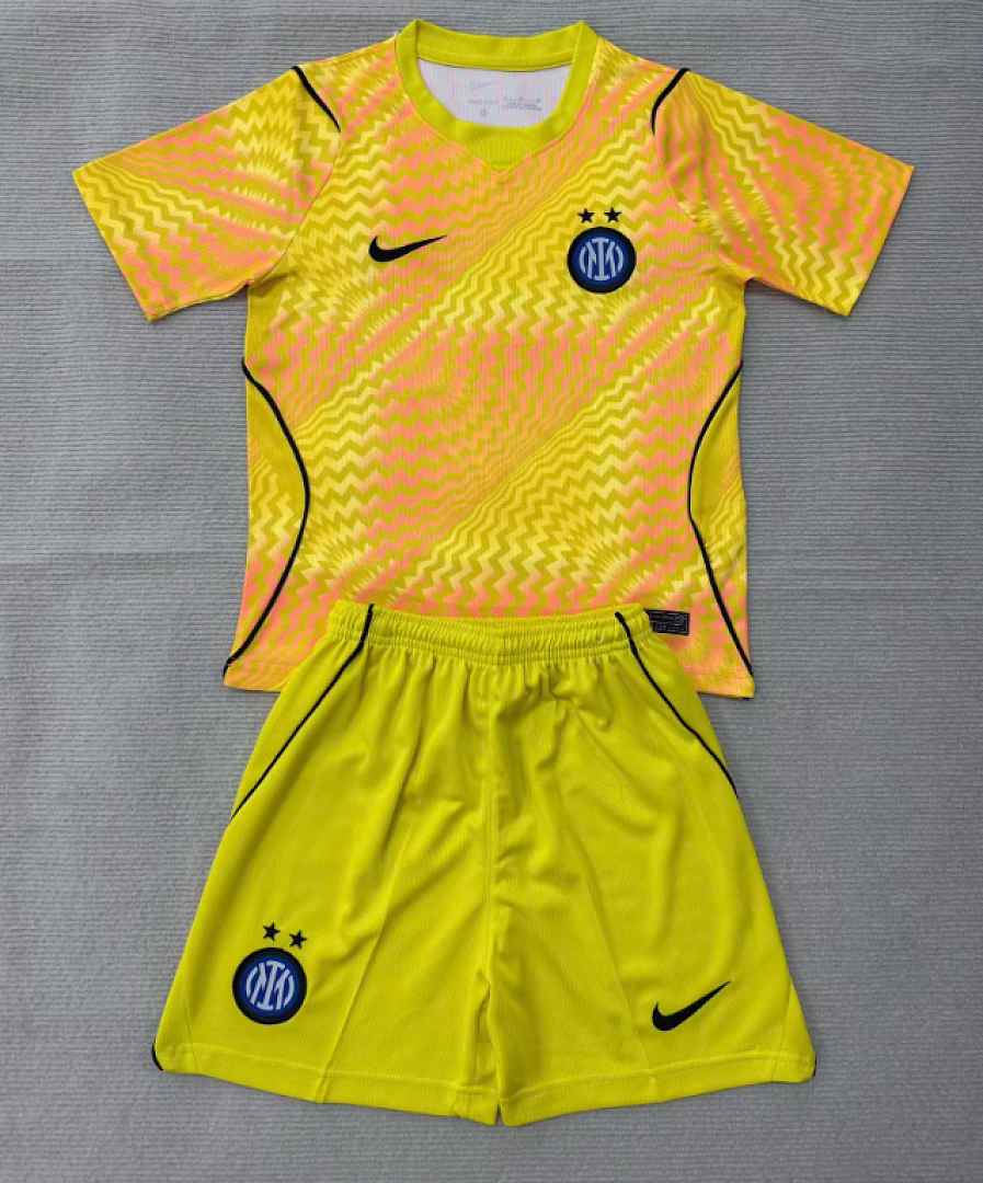 2026/27 Inter Milan Yellow Goalkeeper Kids Kit Soccer Jersey 16-28