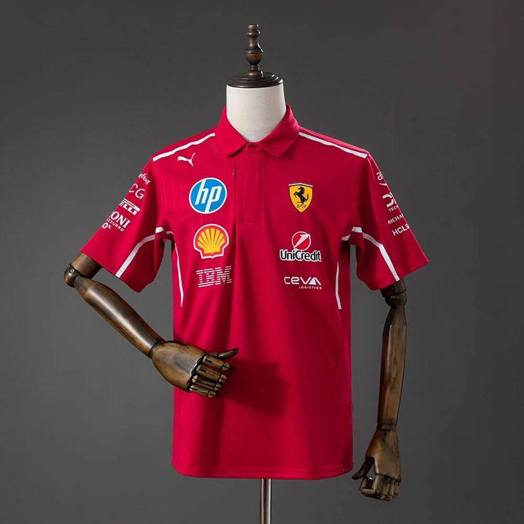 Polo Ferrari rouge F1 course équipe — 2025 · tailles S–5XL