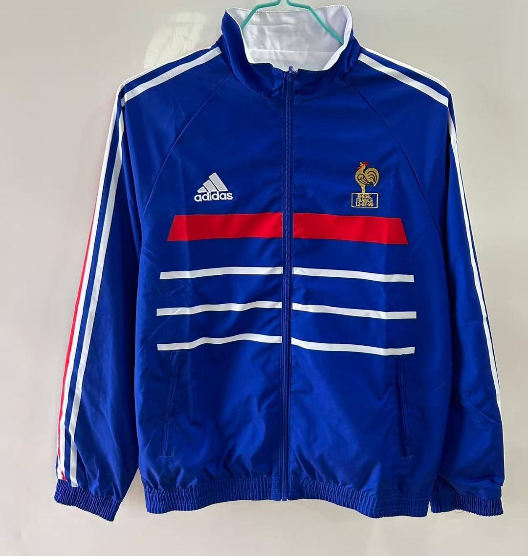 1998 France blue white Windbreaker Jacket Retro size S-2XL 1998 法国 双面穿 风衣